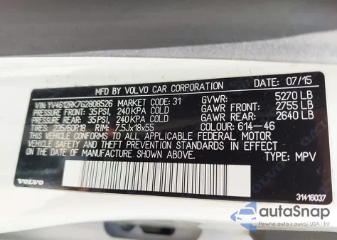 2016 Volvo Xc60 T5 Premier from USA, damaged, VIN YV4612RK7G2808526